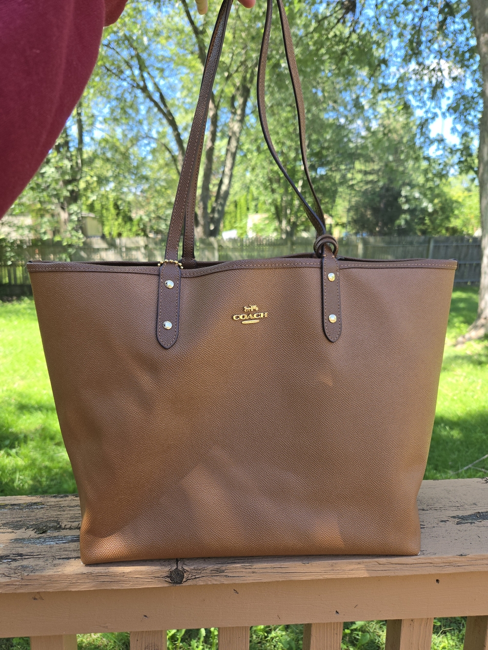 Coach Reversible Signature C Tan Leather Tote Bag